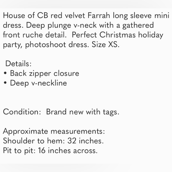 House Of CB Red Velvet Farrah Dress. NWT. Size XSmall. - Picture 12 of 12